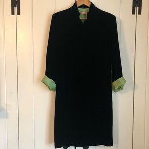 Black Velvet Coat with vivid green lining